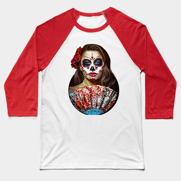 Day of the Dead Baseball T-Shirt by xzaclee16